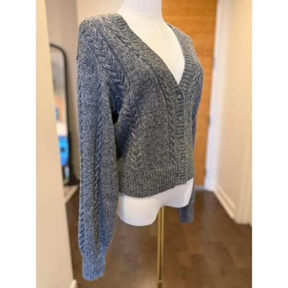 PAIGE Sofie Cardigan Heather Grey Silver Sparkle Cable Knit V Neck Button Small‎ - Picture 2 of 7